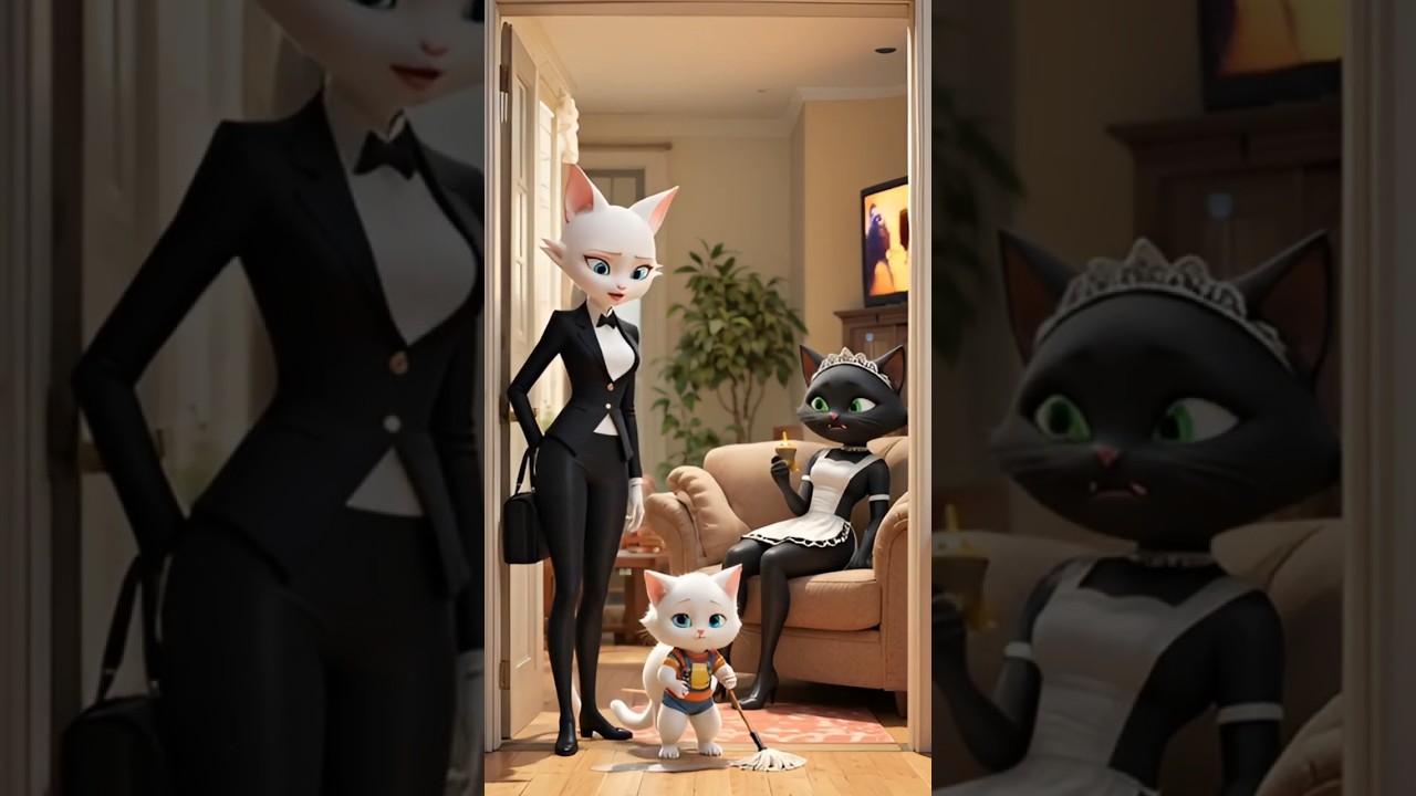 ⁣“Black Cat Maid Forced Kitten to Work | Angela Mommy Catches the Truth” #shorts #trending#viralvideo