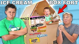 ICE CREAM SUNDAE BOX FORT! Sour Candy + Chocolate + Cookie Toppings + Fun for Children