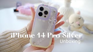 iPhone 14 Pro Silver Aesthetic Unboxing  | Phone accessories, comparison, setup and camera test!