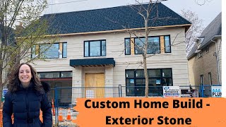 Building a House: Construction Steps – Installing Stone on Exterior Front Façade (Limestone Look)!