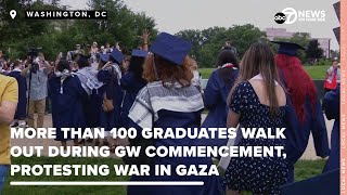 More than 100 graduates walk out during GW commencement, protesting war in Gaza