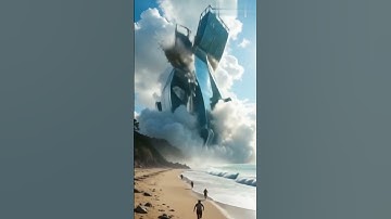 Skyscraper collapses into the sea, causing a tsunami and people fleeing 🌊🏙️