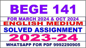 bege 141 solved assignment 2023-24 | bege 141 solved assignment in english 2024 | bege 141 2024