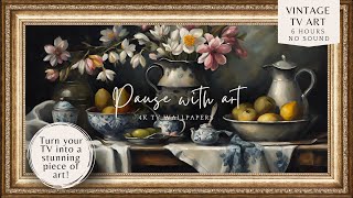 Vintage Moody Frame TV Art Country Kitchen | Rustic Farmhouse | Vintage Blue Dishes