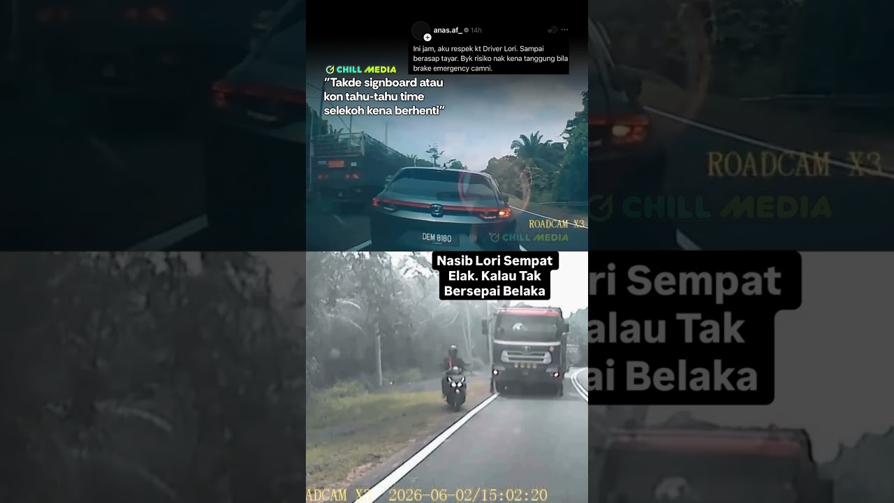 SOP kelaut. Sampai berasap tyar lori nk elak