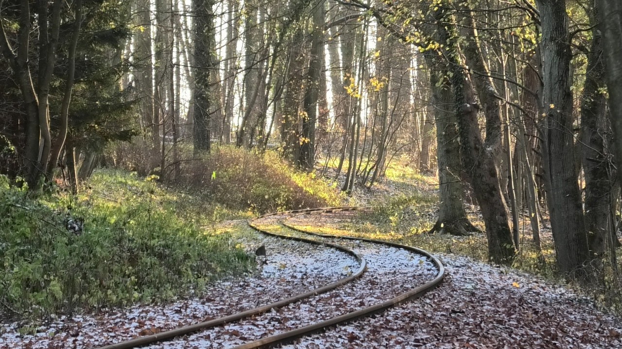 Jesienno-zimowy klimat na szlaku wąskotorowym. Lxd2-478