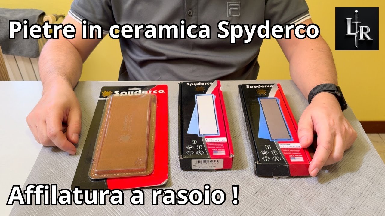 Affilatura a rasoio con pietre in ceramica Spyderco di grana media , fine e ultra fine .