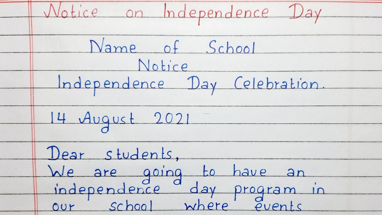 Write A Notice On Independence Day Notice Writing For Independence Day English Youtube 