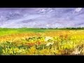 How to paint a Field of Flowers: Acrylic Landscape painting Lesson.