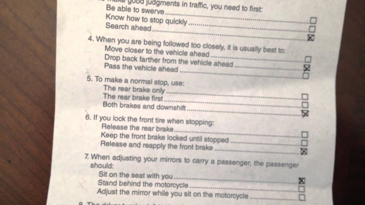 DMV Motorcycle Written Test Part 1 - California May-2012 - YouTube