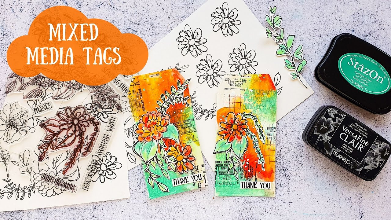 Mixed Media Tags with Neocolor II Crayons and our new Clear Stamps