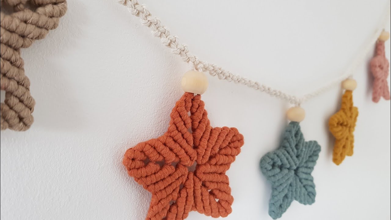 DIY Macrame star garland for nursery/Макраме-гирлянда пять звёздочек для детской комнаты