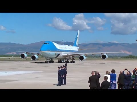 President Donald Trump arrives at Peterson Air Force Base (Raw feed)