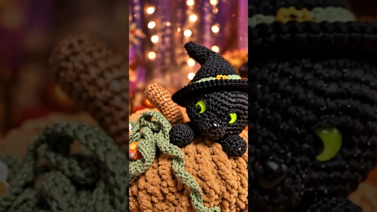 🎃 Süßer Halloween-Kürbis mit Hexenkatze häkeln 🐈‍⬛❤️ Teil 1 #shorts #crochet #amigurumi #diy