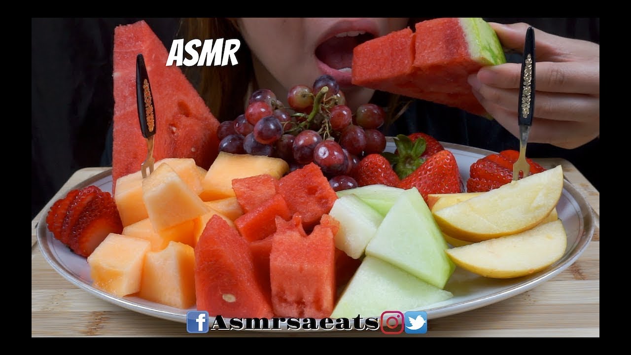 Asmr Huge Fruit Platter (Grapes, Melons, Strawberries + Apple) Eating Sounds | Asmr S.A Eats
