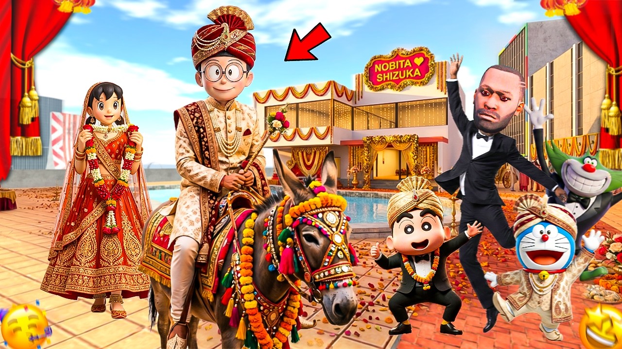 NOBITA KI SHAADI! 🥳 Franklin & Shinchan Celebrate in Indian Bike Driving 3D ! #Part-1 (GTA 5)