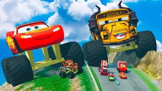Big \& Small: Monster Truck Lightning Mcqueen vs Miss Fritter vs DOWN OF DEATH in BEAMNG DRIVE