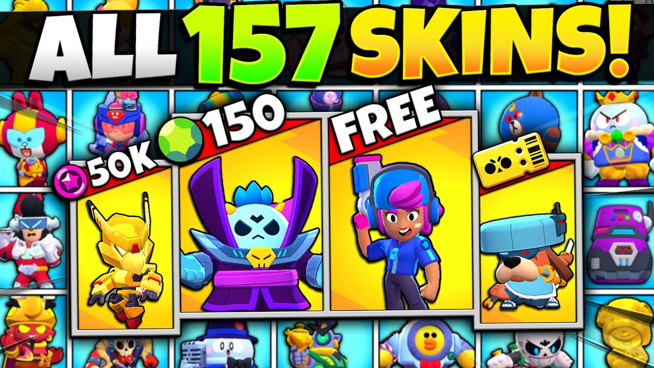 Unlocking All 157 Skins In Brawl Stars Costs Every Skin Ever Gameplay V2 Youtube - brawl stars avoir des skins