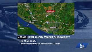 Deadly crash involving a motorcycle and tractor-trailer closes Dauphin County roadway