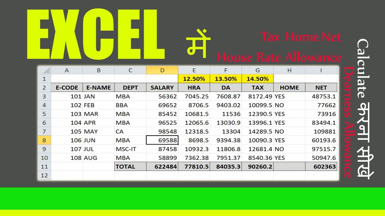 How To Calculate Hra da And Tax From Basic Salary In Excel How To Make 