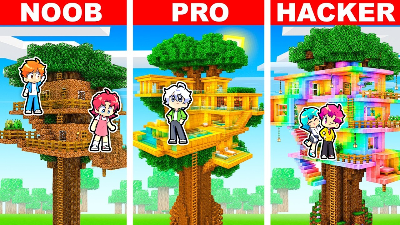 Hiha Nâng Cấp NHÀ TRÊN CÂY NOOB Lên PRO Trong Minecraft !?