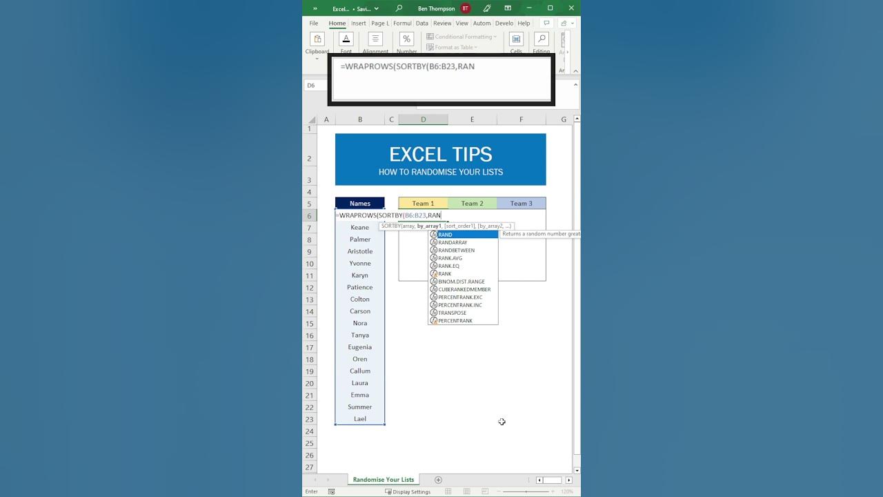 How to generate random list in excel exceltips tutorial youtube