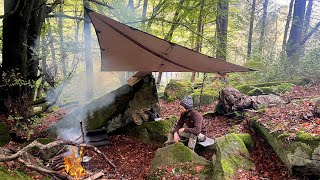 A Bushcraft Camp in the Woods |The Calm After the Storm | Tarp Shelter & One Pot Cooking