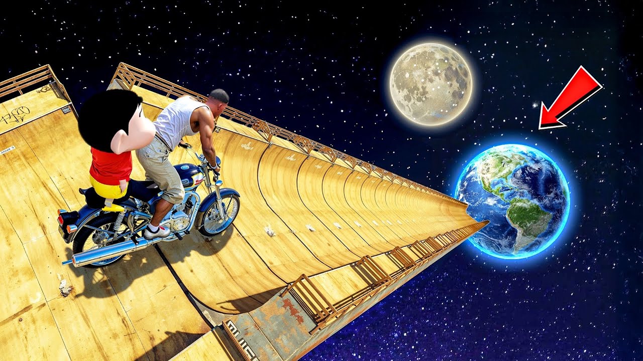 FRANKLIN FOUND THE IMPOSSIBLE MEGA RAMP EARTH SUN CHALLENGE BY CARS & BIKES GTA 5