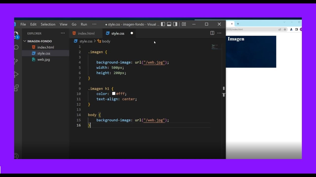 como PONER una IMAGEN de FONDO en HTML en visual studio code ? - YouTube