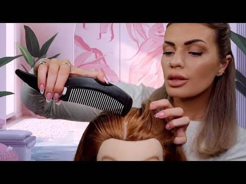 ASMR Scalp Check 💜 scratching your scalp, dandruff removal, hair brushing  (hair play roleplay)