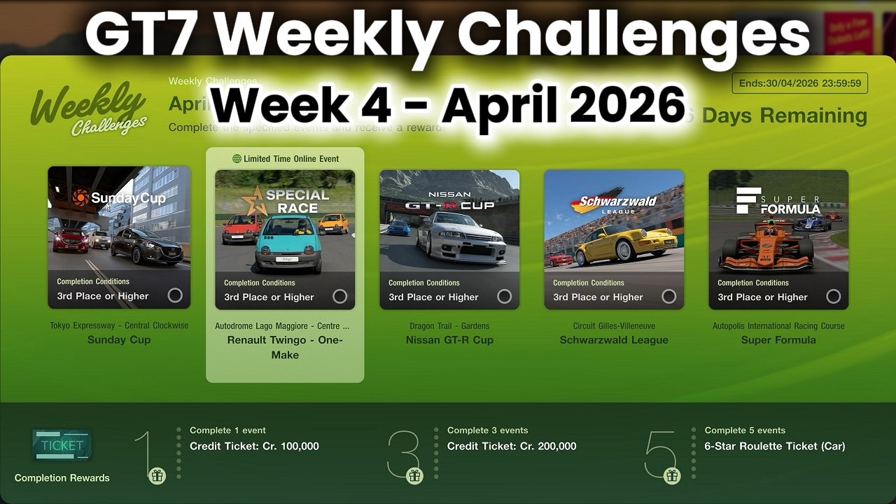 GT7 Weekly Challenges Apr 2026 Week 4 +Tunes/Car Setup Earn 760k