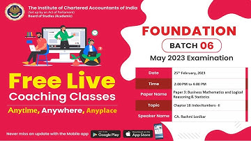 Foundation Paper 3: BM & LRS | Topic: Chapter 18: Index Numbers -II | Session 2 | 25 Feb, 2023