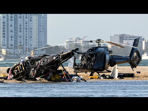 Helicopters collide over Australian beach near Sea World, 4 passengers dead