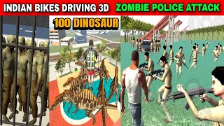 Zombie Police Attack 100 DINOSAUR | Funny Gameplay Indian Bikes Driving 3d 🤣🤣