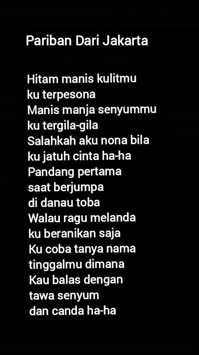 lirik lagu pariban dari jakarta|hitam manis kulitmu, ku terpesona|Part I #shorts#top #popular