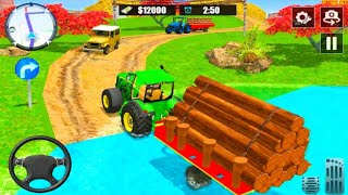 कार्गो ट्रैक्टर ट्रॉली सिम्युलेटर खेती खेल 2022 #3 लांग वुड ट्रांसपोर्ट ट्रैक्टर गेम्स Fsrming screenshot 1