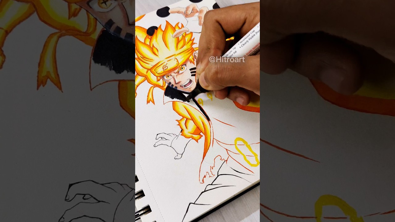 Drawing ✨Naruto Kyubi Mode ✨ colouring with Doms brush pen 