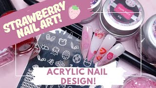 CJP Acrylic Nail Design | Strawberry Nails with Stamping 🍓