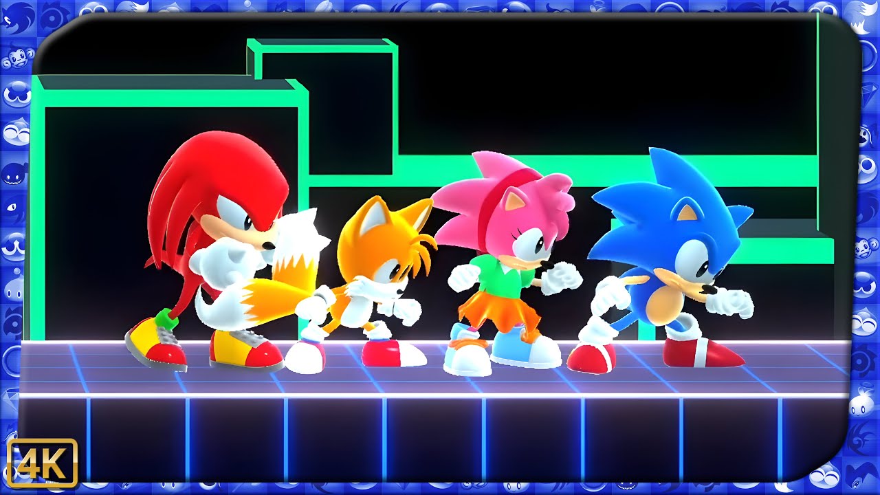 Sonic Superstars ⁴ᴷ Cyber Station Zone (4-Players) Story Mode, All 7 Chaos Emeralds