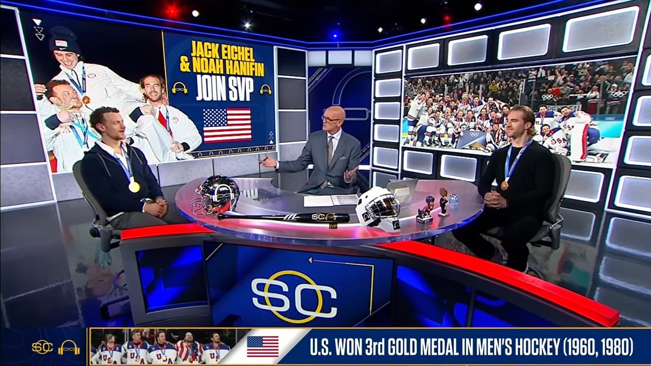 Gold medalists Jack Eichel & Noah Hanifin describe 'whirlwind' last 72 hours 🥇🇺🇸 | SC with SVP