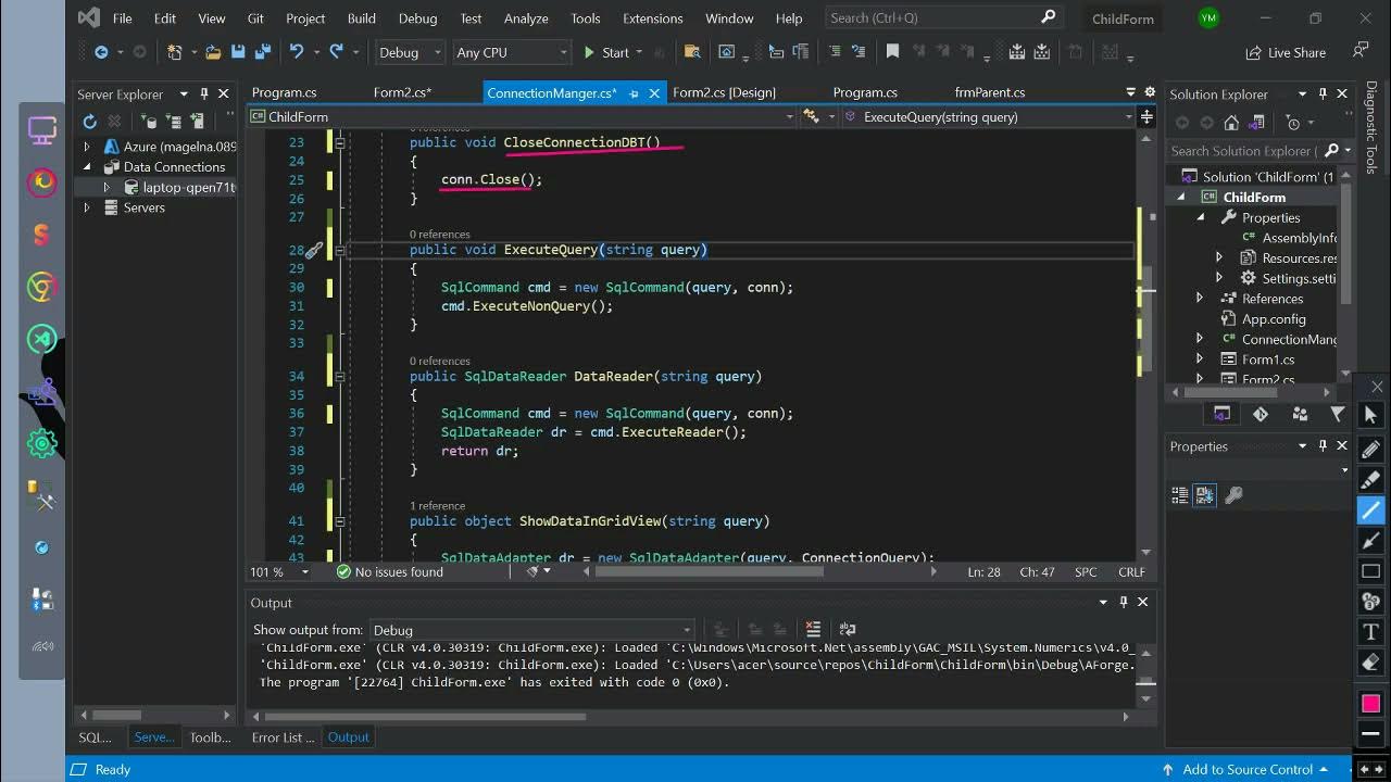 C# Programming Exercise Solution Form: Connect Visual Studio to ...