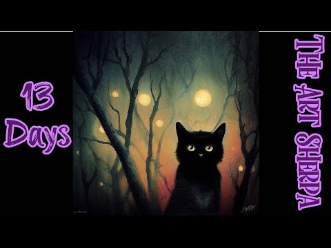 Black Cat Fantasy  ‍♀️ 13 Days of Halloween  Acrylic painting Tutorial Step by Step