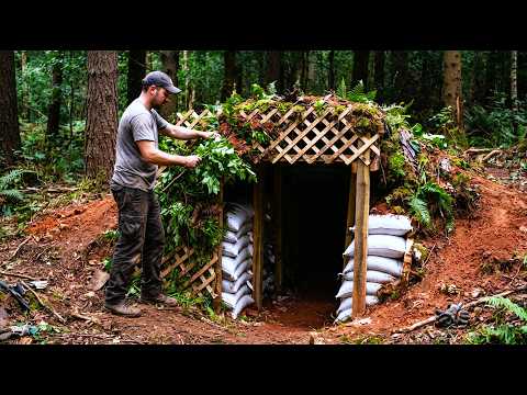 I Built an Underground Shelter with Fireplace, Crab Trap & Sawdust Bed: Bushcraft (Full)