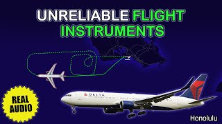 Unreliable flight instruments. Delta Boeing 767 declares an emergency at Honolulu. Real ATC