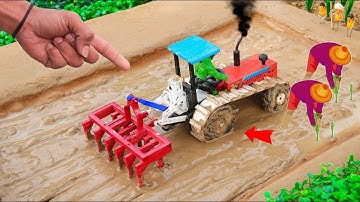 diy mini tractor dengerous stuck in mud with plough machine | science project