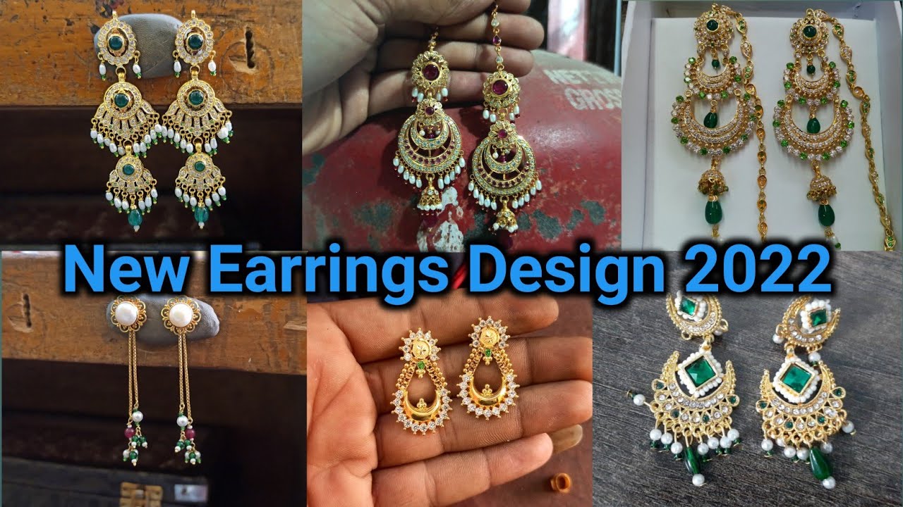 Indian Pakistani Large Gold earrings with multi jaroa Stones | eBay