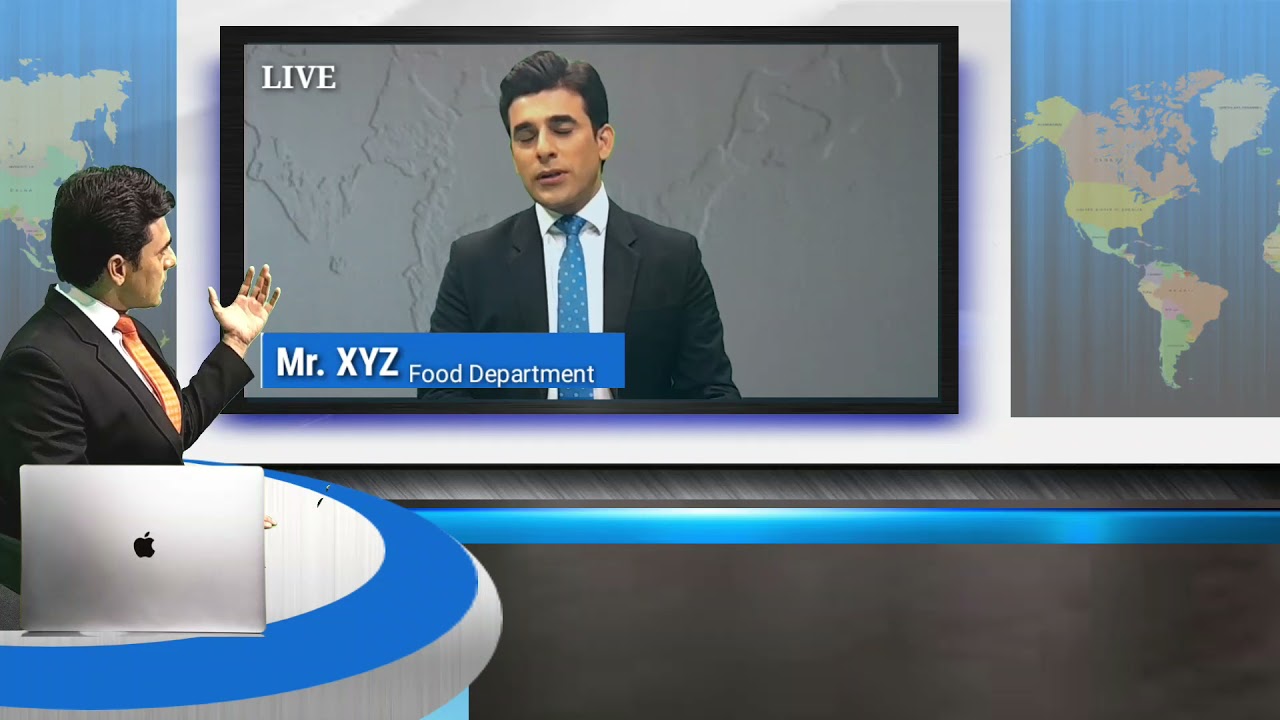 Green screen Virtual studio set with side frame. Chroma key. free use.