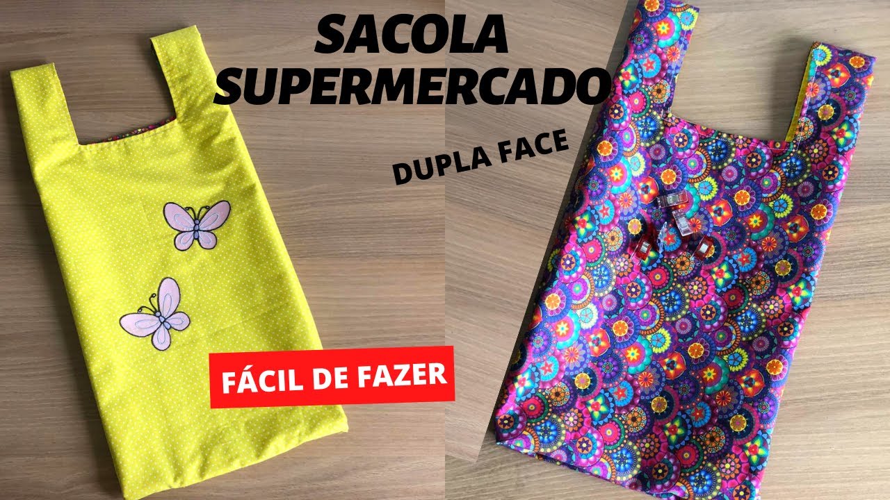 Como fazer sacola de tecido estilo supermercado - dupla face - JEITO FÁCIL  DE FAZER - YouTube