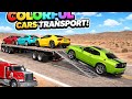 TRANSPORTING PIXAR CARS & FRUITS WITH COLORED & JOHN DEERE vs CLAAS vs TRACTORS - BeamNG.drive