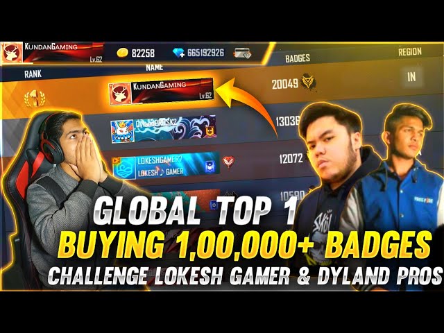 Wasting 99999 Diamonds💎 On Lokesh Gamer Id Richest Id Top 1 Global Badges  - Garena Free Fire 